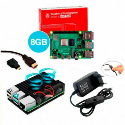 Kit Raspberry Pi 4 8GB c/ Case Alumínio c/ Duplo Cooler Fan e Fonte