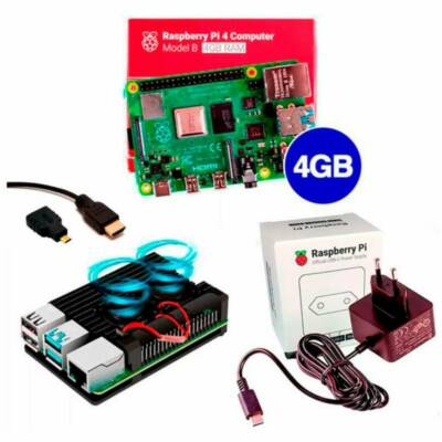 Kit Raspberry Pi 4 8GB c/ Case, Cooler, Fonte Oficial e Dissipadores