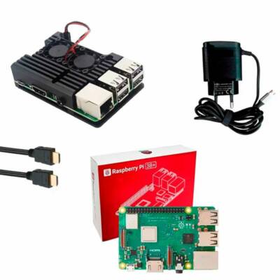 Kit Raspberry Pi 3 B+(Plus) c/ Case Alumínio c/ Duplo Cooler Fan e Fonte 5V